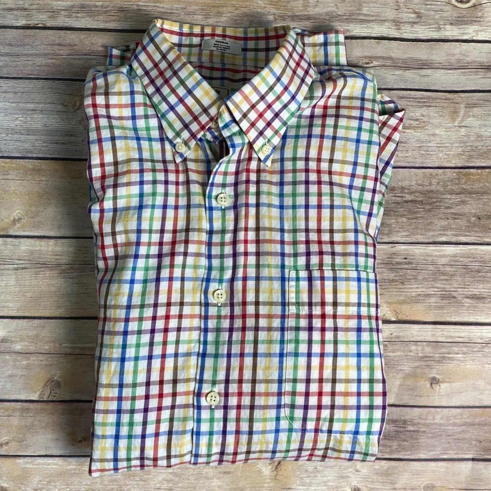 Peter Millar Mens Medium Multi Color Tattersall Check Cotton Button Down Shirt